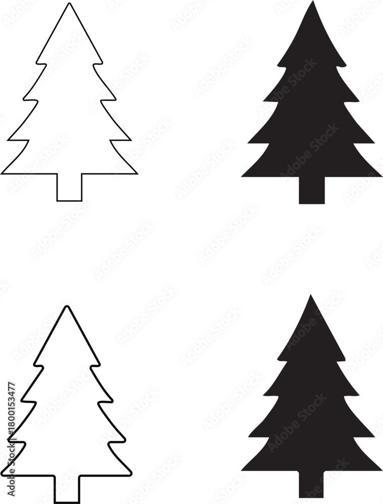 Obraz premium Christmas Trees Black Outline evergreen
