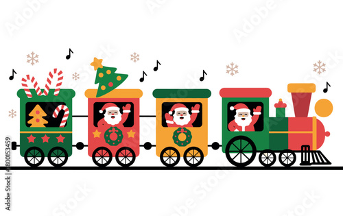 Santa's festive train is carrying Christmas joy and holiday cheer across the winter landscape.