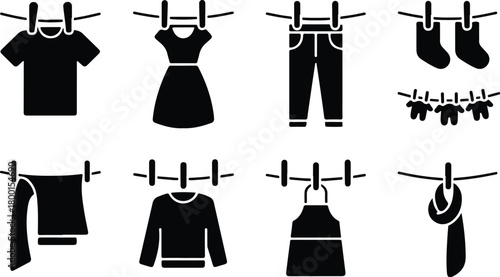 Hang Out Clothes Icon Set Clothes Drying Icon Pack
