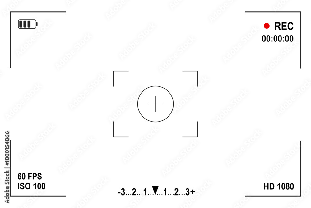 Obraz premium Photo and video camera viewfinder display screen frame, camera interface with information indicators, zoom exposure, camcorder shutter snapshot