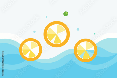 Lemon slices on the sea