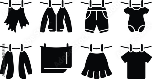 Hang Out Clothes Icon Set Clothes Drying Icon Pack
