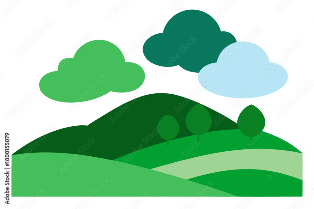 Fototapeta premium Green hills and clouds up
