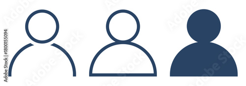 User avatar icon, profile symbol in outline and solid style, default flat person icons isolated - vector