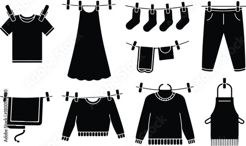 Hang Out Clothes Icon Set Clothes Drying Icon Pack