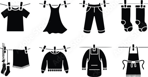 Hang Out Clothes Icon Set Clothes Drying Icon Pack
