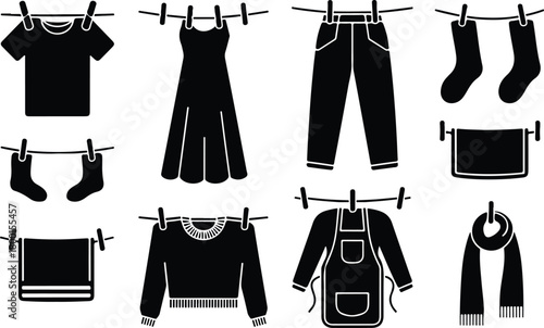 Hang Out Clothes Icon Set Clothes Drying Icon Pack