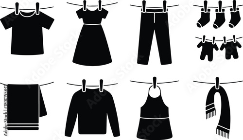 Hang Out Clothes Icon Set Clothes Drying Icon Pack