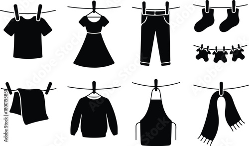 Hang Out Clothes Icon Set Clothes Drying Icon Pack