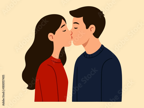 Young Romantic Couple Kissing and Showing Affection Vector Ilustration