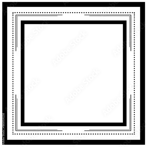 Black and white photo frame vector illustration with clipping path, empty vintage square paper border design