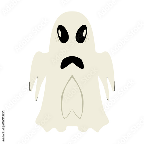 Cute cartoon vector illustration of a smiling halloween ghost and spooky skull character with dental tooth and bone detail