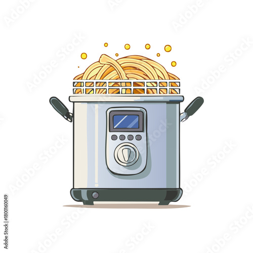 Illustration of Electric Deep Fryer with Food and Bubbles