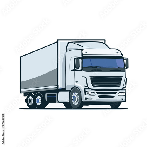 Modern white tractor trailer truck with cargo box on a clean background