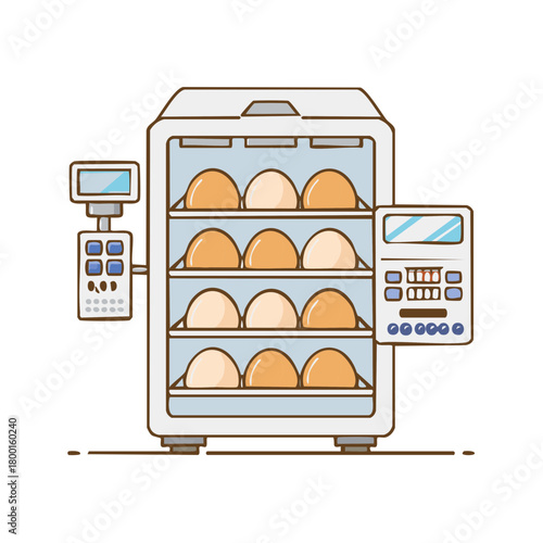 Egg Incubator Hatching Eggs Illustration with Control Panels and Display Screen