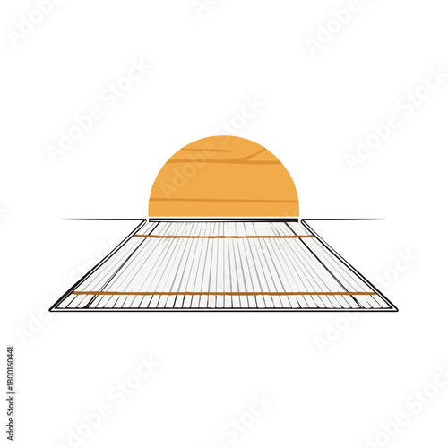 Traditional Asian conical hat made of woven straw with a wooden dome shape top