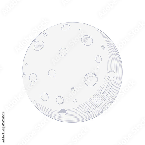 Illustrated vector of the moon with craters and detailed shading