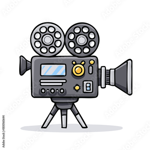 Retro film camera illustration, vintage filmmaking equipment design