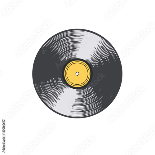 Stylized graphic of a vinyl record disk classic music album concept isolated