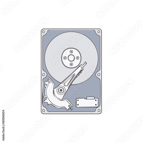 Internal view of a computer hard drive mechanism schematic