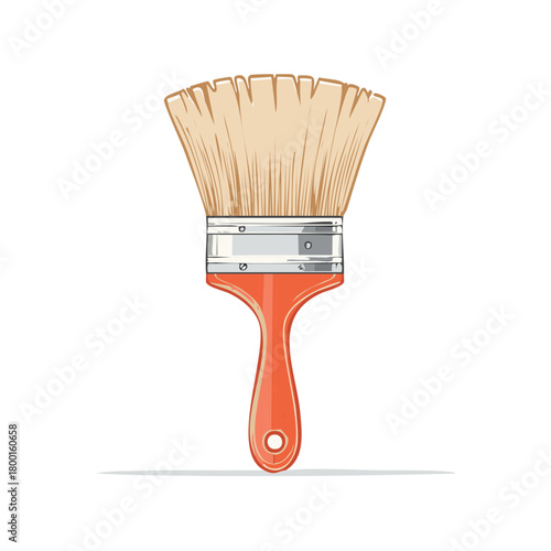 Paintbrush Close Up with Orange Handle and Silver Trim, Tool for Painting