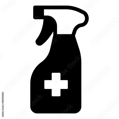 Antiseptic spray solid icon, hygiene concept. Vector graphics. Spray bottle and medical cross sign on white background, style icon mobile or web design.