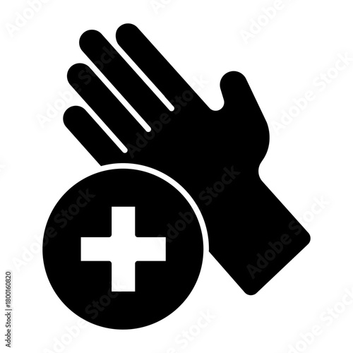 Hand with medical cross bubble solid icon, hygiene concept. Vector graphics. Clean palm sign on white background, style icon mobile or web design.