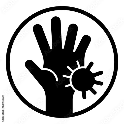 Dirty hand and bacteria solid icon, hygiene danger concept. Vector graphics. Bacteria on palm sign on white background, style icon mobile or web design.