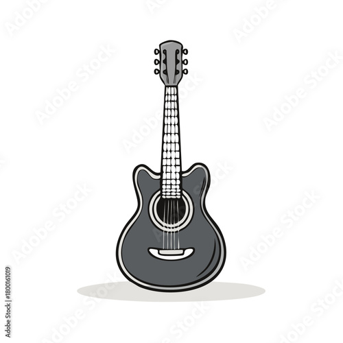 Simple Cartoon Acoustic Guitar Illustration Grey Musical Instrument Vector Graphic Design Element