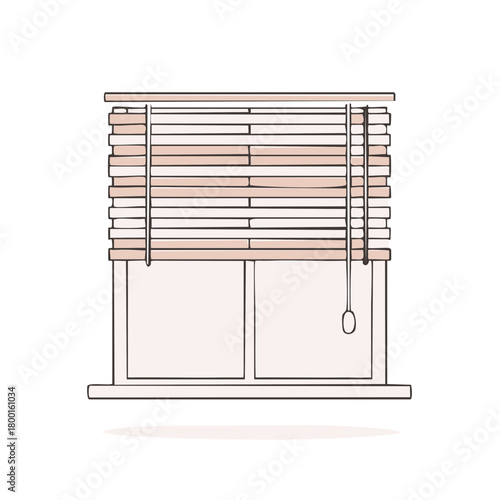 Simple line illustration of horizontal blinds partially covering a two-pane window