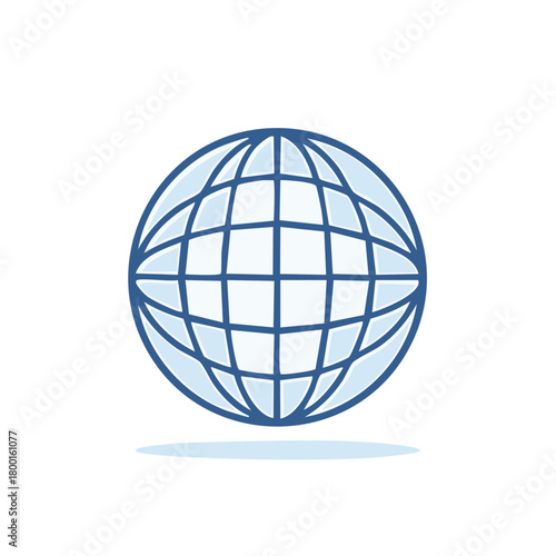 Hand drawn blue globe icon representing global communication internet network and world connectivity