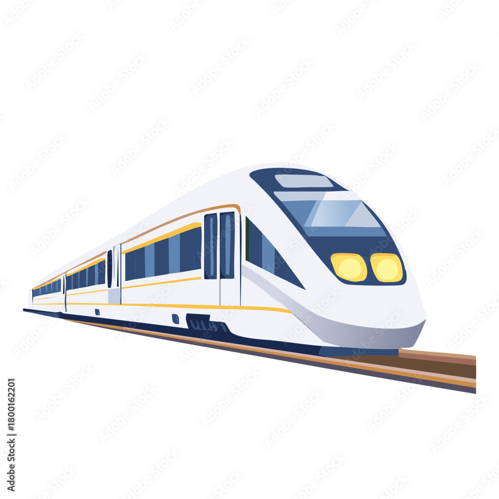 Fototapeta premium Sleek white high speed train moving on tracks isolated