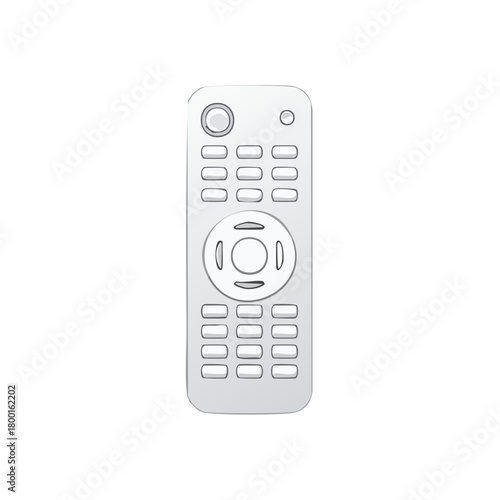 Modern Silver Remote Control with Circular Navigation Pad and Numeric Buttons