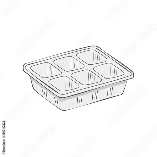 Six-cell white plastic tray illustration for food packaging or planting