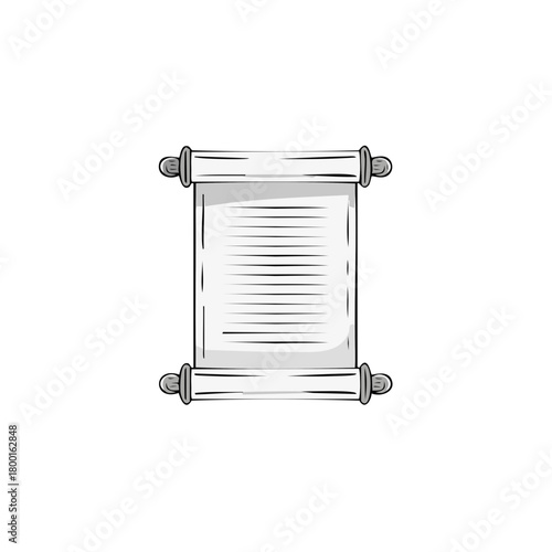 Hand-Drawn Ancient Scroll with Unrolled Parchment and Text Lines