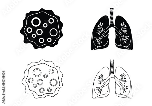 Medical icons disease virus lungs anatomy graphic design - Vector icon symbol for website - Icon vector - Blue icon vector - Line and glyph solid icon set