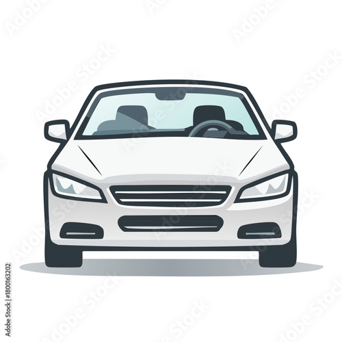 Modern white car vehicle illustration with a sleek design, shown from a direct front view