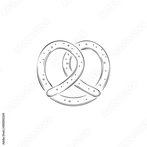 A hand drawn sketch of a classic twisted soft pretzel with salt