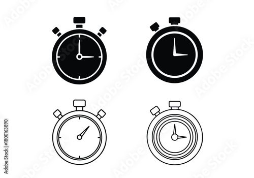 Four stopwatch icons representing time and speed - Vector icon symbol for website - Icon vector - Blue icon vector - Line and glyph solid icon set