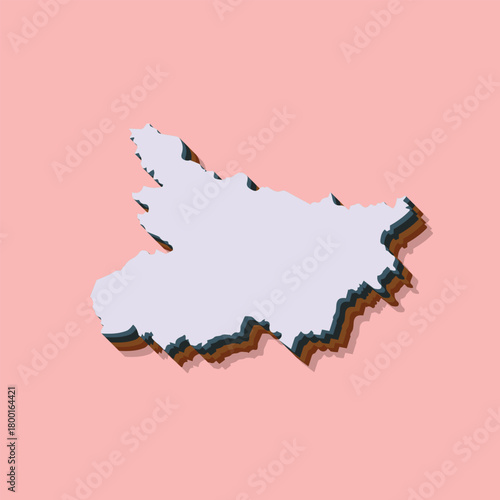 Bihar Map in 3d extruded in different colour