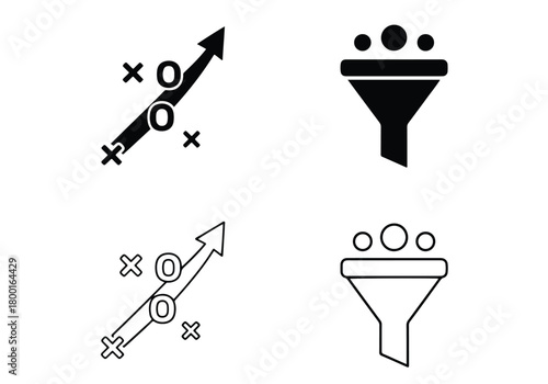 Strategic planning and filtering icons for business operations - Vector icon symbol for website - Icon vector - Blue icon vector - Line and glyph solid icon set