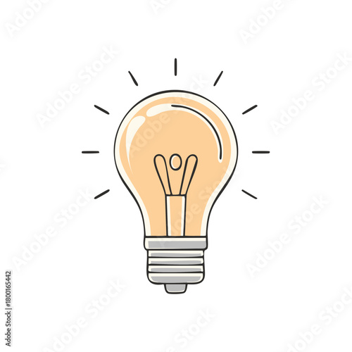 Hand-drawn light bulb emitting light, illustration of idea and creative thinking symbol