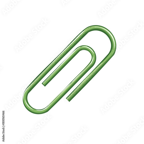 Green Metal Paperclip Fastening Office Stationery on White Background Illustrative Style