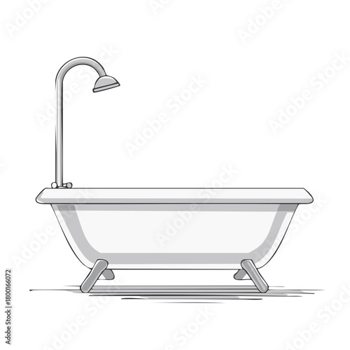Bathtub and shower head, vector illustration, sketch.