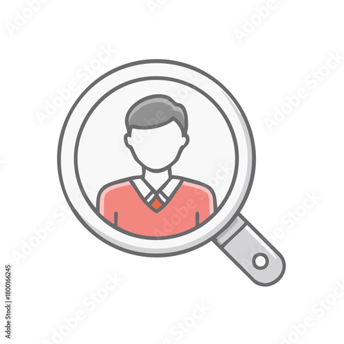 Person under magnifying glass for job search and recruitment, candidate selection concept