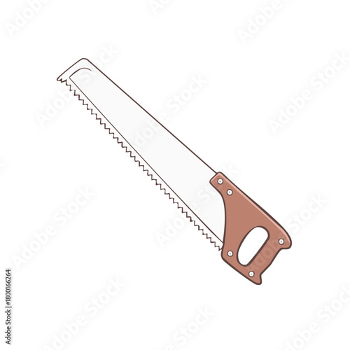 Hand Saw Illustration with Brown Handle for Woodworking and Carpentry Projects