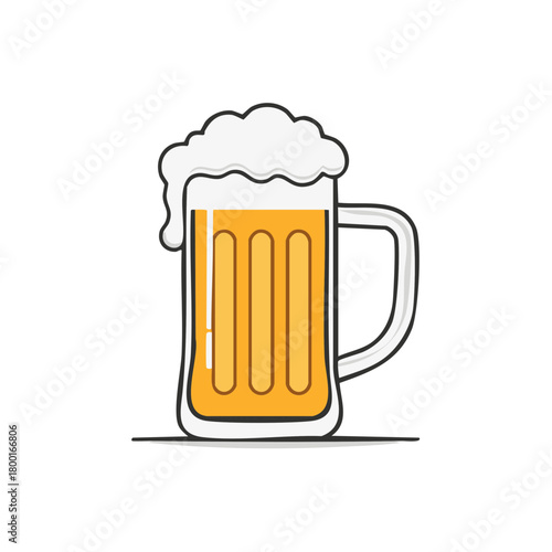 Stylized Beer Mug with Foam Overfill, Isolated on White Background