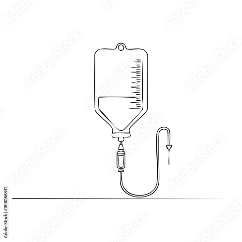 Medical intravenous infusion bag continuous single line drawing illustration for healthcare