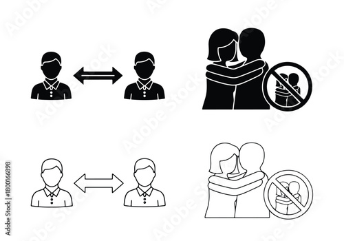 Social distancing and no hugging icons set - Vector icon symbol for website - Icon vector - Blue icon vector - Line and glyph solid icon set