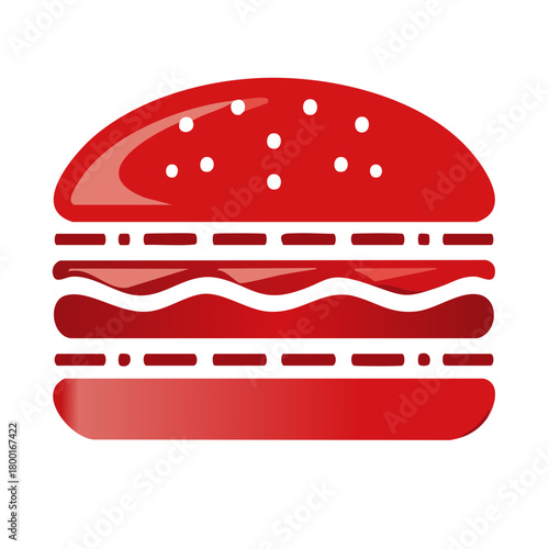 Vibrant Red Hamburger Icon with White Sesame Seeds Representing Fast Food and Restaurant Menu
